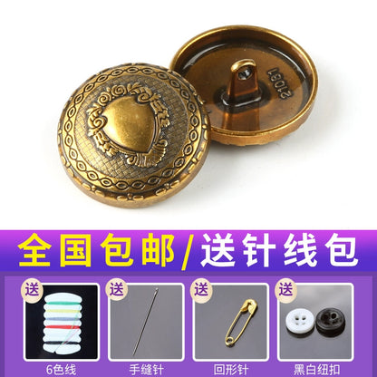 3452★ Botones dorados vintage, tops de alta gama para hombres y mujeres, abrigos de lana, abrigos, botones de metal, botones redondos versátiles para ropa