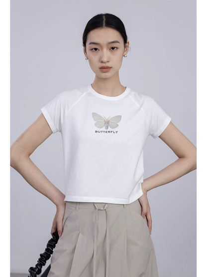 [Oferta especial por tiempo limitado] CAREMIND Camiseta ajustada de cuello redondo de manga corta para mujer, en blanco y negro, sencilla, transpirable, corta para mujer 