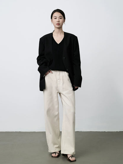 Pantalones vaqueros de talle medio alto y pierna ancha estrechos de color albaricoque de CAREMIND, pantalones pequeños de pierna recta de nueve puntos para niños 