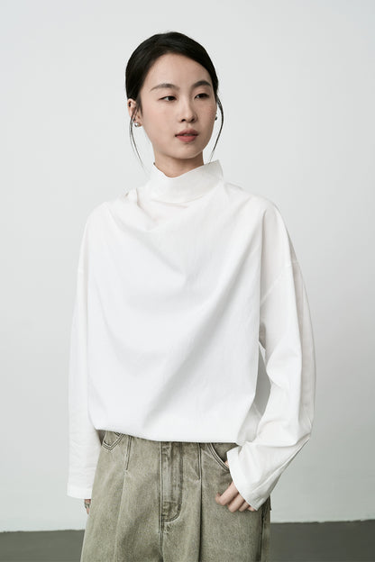 Camisa de manga larga con cuello oscilante y microtalla francesa de tencel suave de CAREMIND, blusa de moda blanca para mujer 