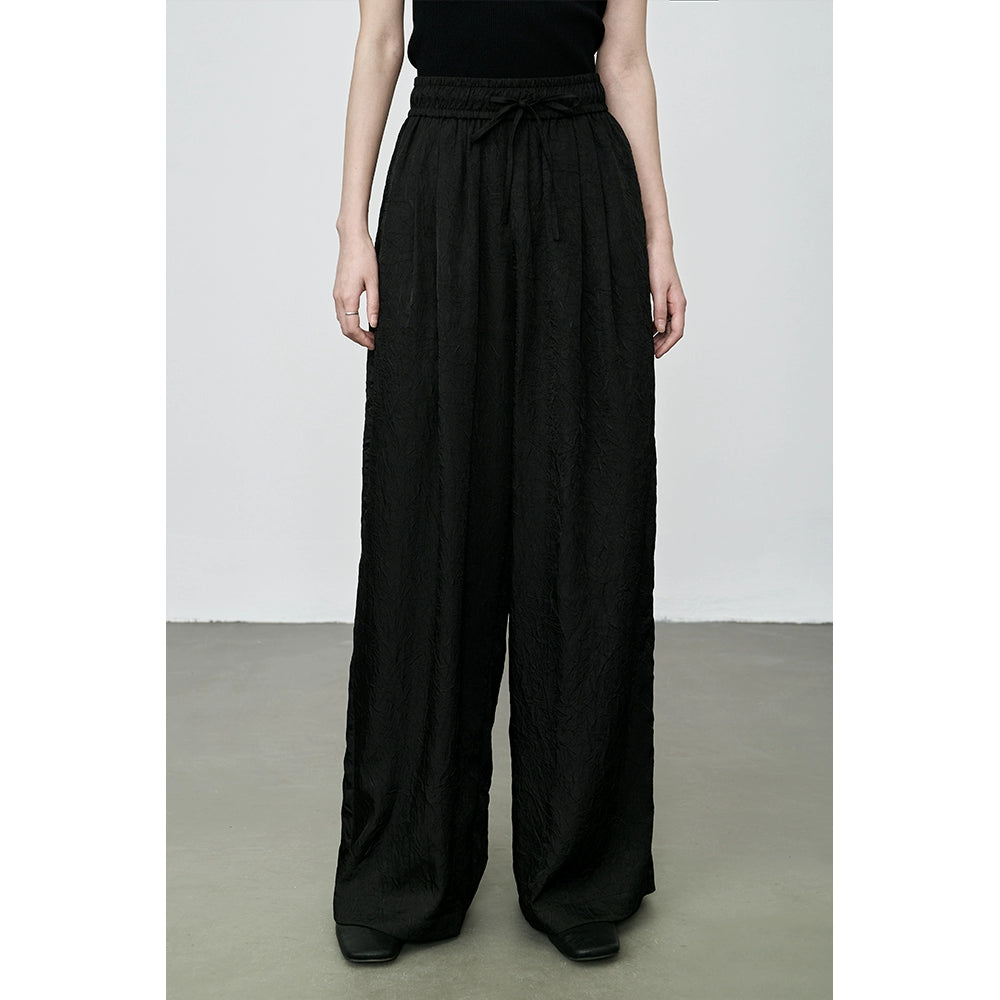 Pantalones anchos con textura y cintura alta con elástico prensado de CAREMIND Pantalones rectos holgados y ajustados 