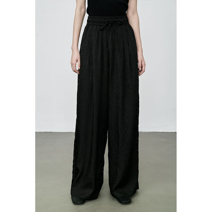 Pantalones anchos con textura y cintura alta con elástico prensado de CAREMIND Pantalones rectos holgados y ajustados 