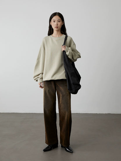 [Velvet pants] CAREMIND coffee color heavy industry washed old jeans high waist thin versatile straight pants