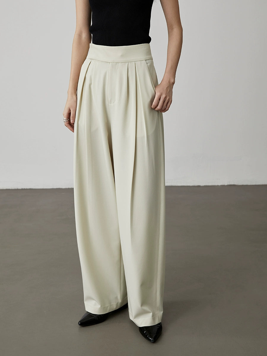 [Couleur de base naturelle] Pantalon décontracté drapé taille haute vert olive CAREMIND pour femme, pantalon large polyvalent ample et fin