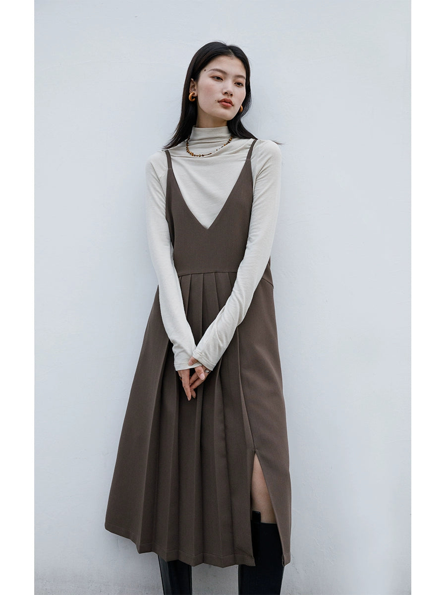 [Offre spéciale à durée limitée] Robe ample sans manches à volants pour femme, jupe plissée à bretelles, jupe mi-longue et longue, jupe gilet à col en V
