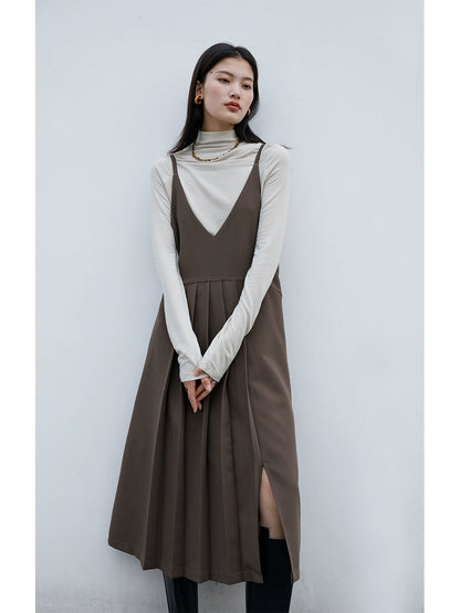 [Offre spéciale à durée limitée] Robe ample sans manches à volants pour femme, jupe plissée à bretelles, jupe mi-longue et longue, jupe gilet à col en V
