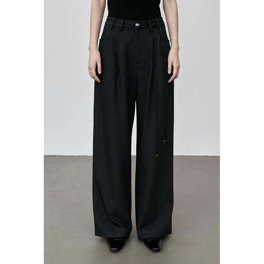 Pantalones de traje gris oscuro con diseño de cintura elegante de CAREMIND, pantalones casuales holgados y rectos para niños 