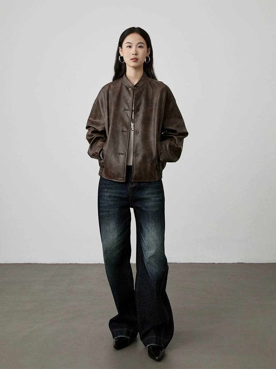 [Camiseta ecuestre] Camiseta con estampado de avena CAREMIND agradable para la piel, holgada, con cuello redondo y manga larga en color contrastante 