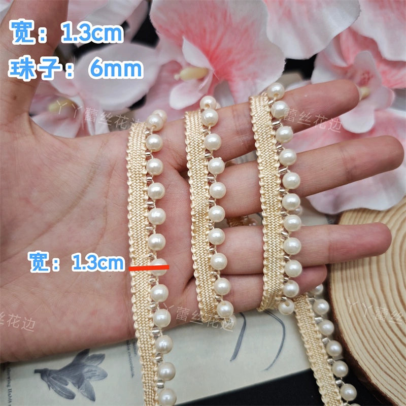 3714 Vestido de novia cheongsam con cuentas hecho a mano, encaje de perlas, accesorios de decoración de ropa DIY, cintas con cuentas Hanfu