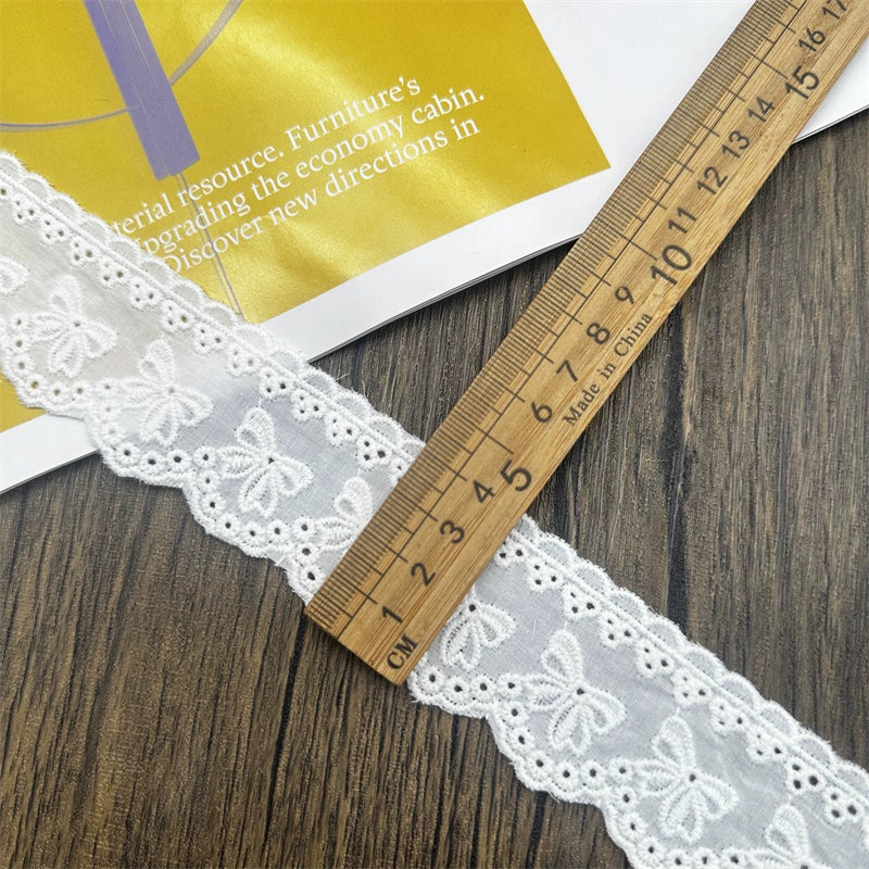 3799 Exquisito lazo de algodón blanco bordado para llevar, encaje artesanal, decoración de borde de falda de ropa Lolita