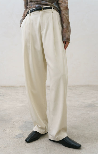 [Oferta especial por tiempo limitado] Pantalones casuales rectos de Tencel, pantalones de cintura alta, versátiles, de color sólido, pantalones drapeados y delgados 
