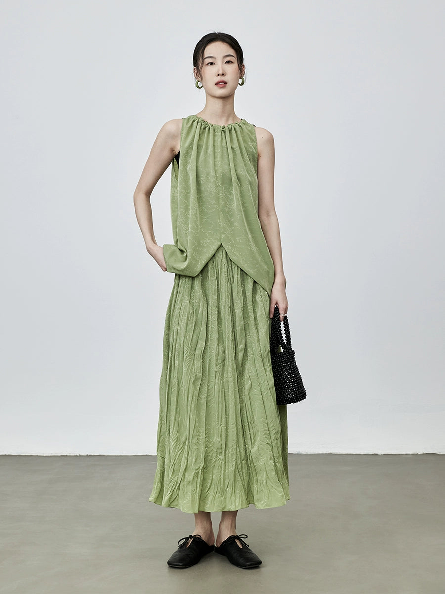 [Fragancia oscura] Chaleco sin mangas con textura de jacquard con patrón oscuro suave de CAREMIND, falda plisada estilo vacaciones 