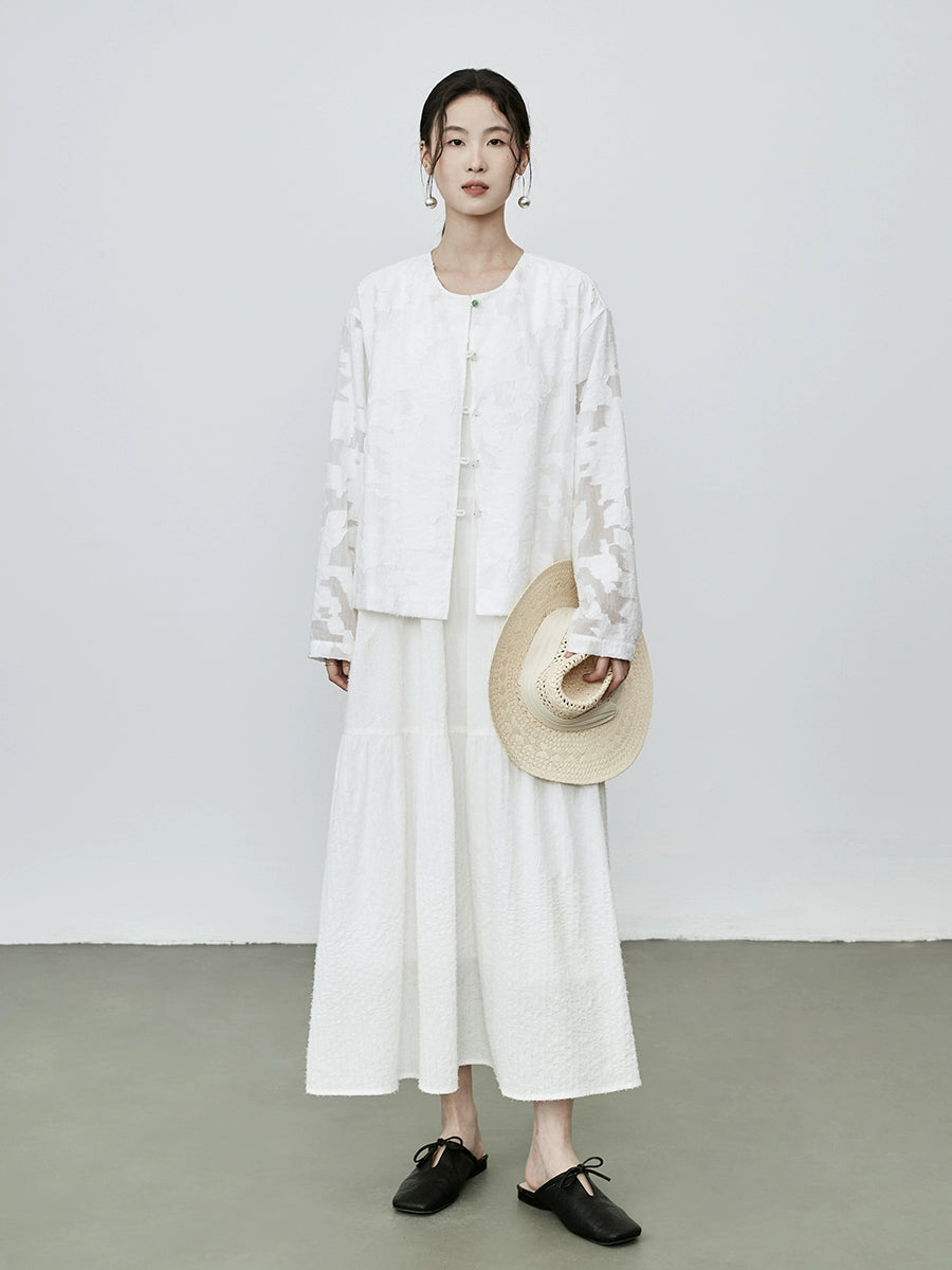 Vestido de verano con escote en U y sin mangas de fibra blanca de CAREMIND, vestido largo con tirantes y capas 