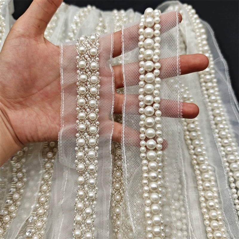 3678 Nueva malla blanca de perlas, cinta de encaje con cuentas hecha a mano, accesorios decorativos para boda Hanfu