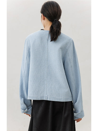 [Offre spéciale à durée limitée] Veste courte de luxe légère Xiaoxiangfeng haut de gamme bleu col rond skinny à porter à l'extérieur