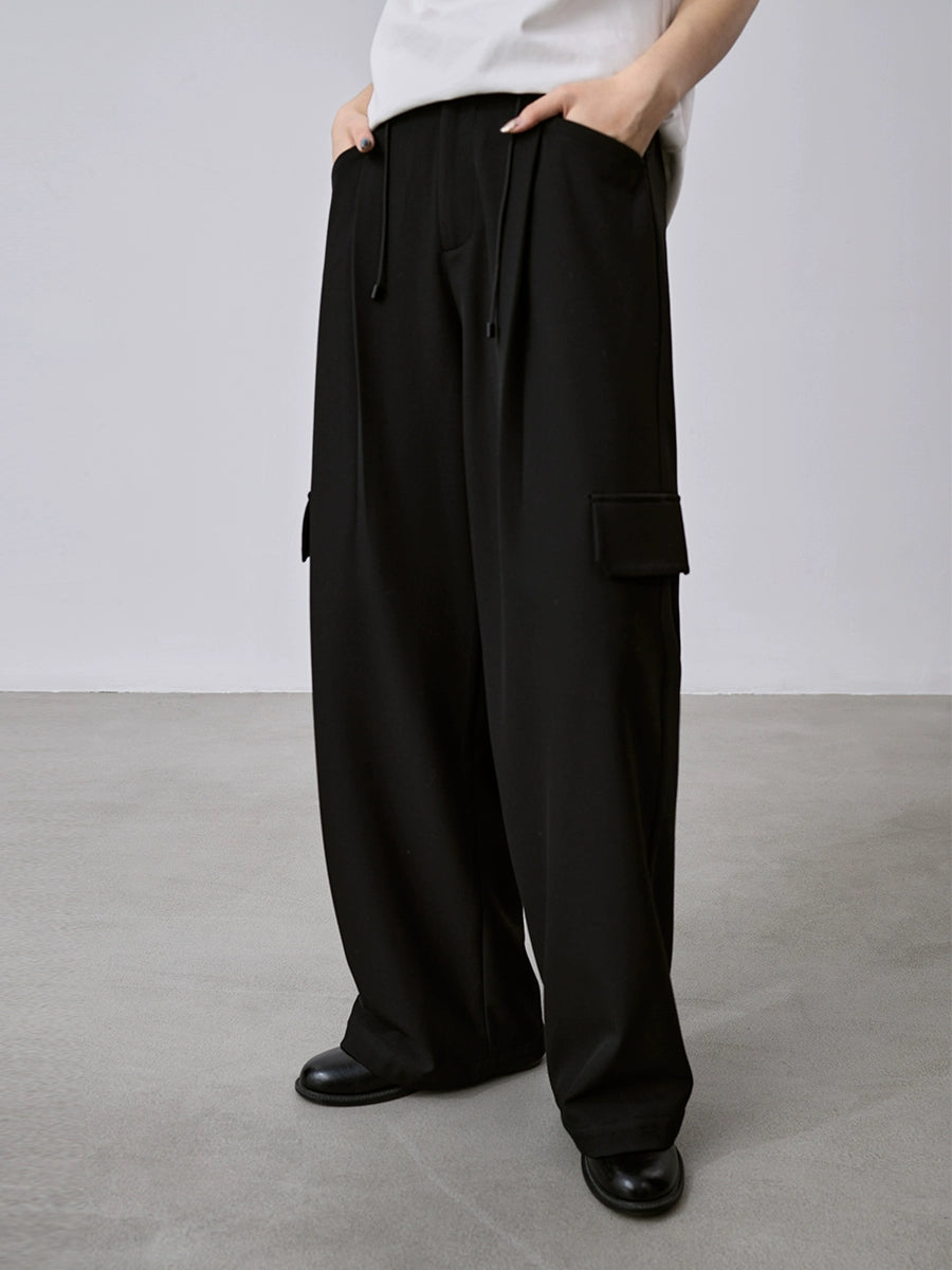 [Offre à durée limitée] Salopette américaine polyvalente à poches, pantalon droit de sport à cordon de serrage, pantalon long à jambes larges
