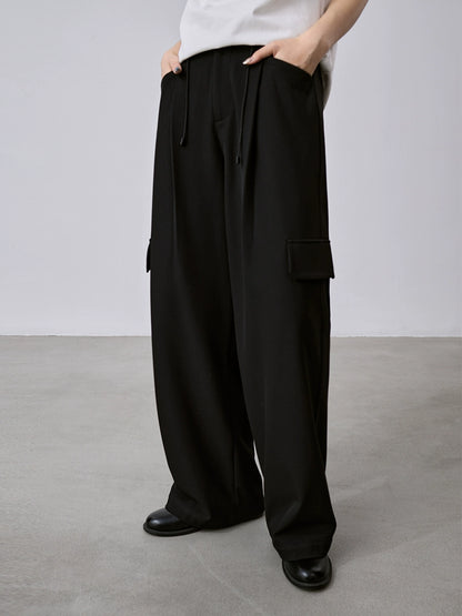 [Offre à durée limitée] Salopette américaine polyvalente à poches, pantalon droit de sport à cordon de serrage, pantalon long à jambes larges