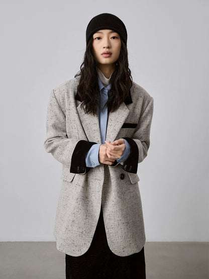 [Offre spéciale à durée limitée] Blazer à épissure de couleur contrastante CAREMIND pour femme, haut de costume décontracté en sel