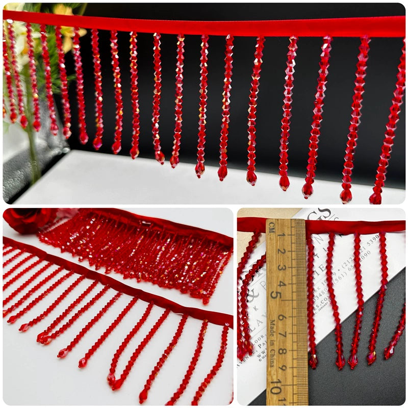 3729 Colgante de cristal de 9 cm de largo, hecho a mano, con flecos de encaje, para vestido de novia, decoración de cuello y hombro, accesorios para tocado