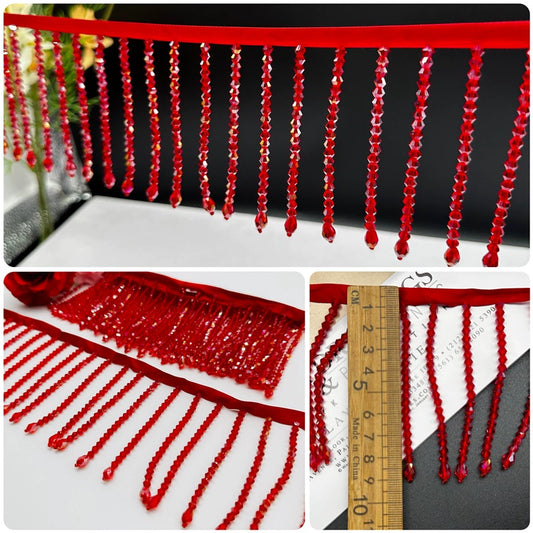 3729 Colgante de cristal de 9 cm de largo, hecho a mano, con flecos de encaje, para vestido de novia, decoración de cuello y hombro, accesorios para tocado