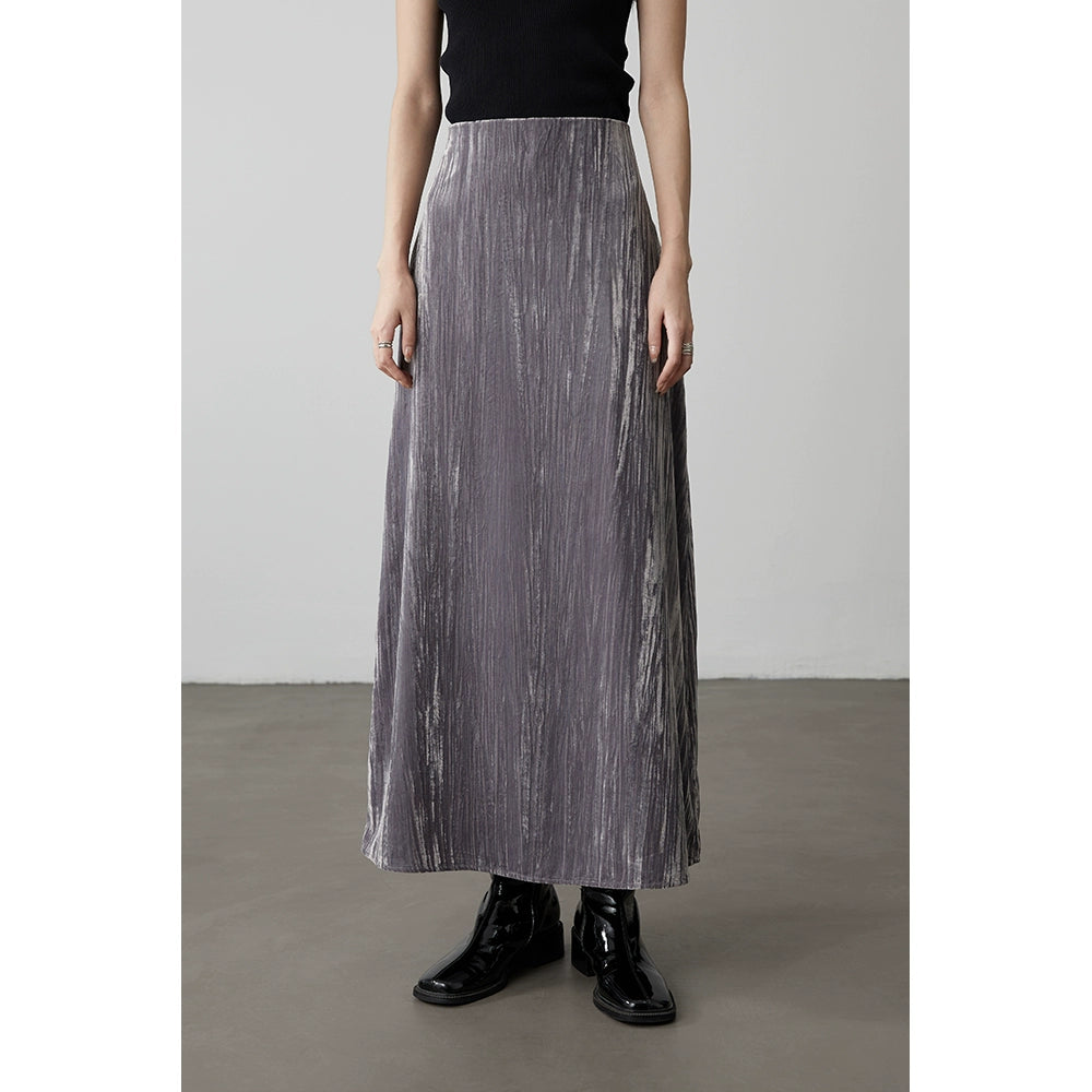 [Universo Galaxy] CAREMIND Falda plisada texturizada de cintura alta para industria pesada Nuevo vestido largo elegante Liuguang para mujer 