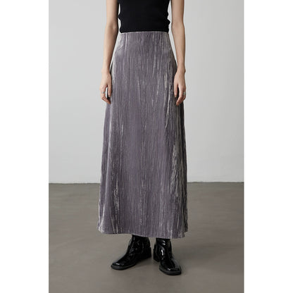 [Universo Galaxy] CAREMIND Falda plisada texturizada de cintura alta para industria pesada Nuevo vestido largo elegante Liuguang para mujer 