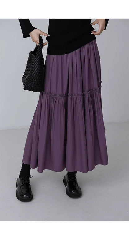 [Oferta por tiempo limitado] Falda plisada con cintura elástica de goma CAREMIND Falda larga plisada de primavera para mujer 