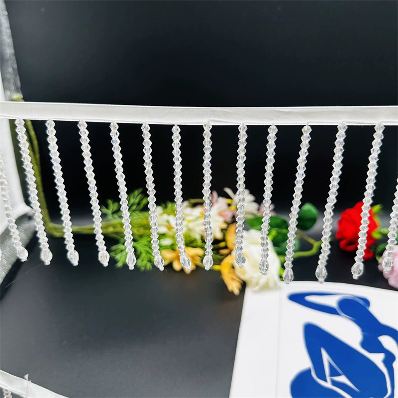 3729 Colgante de cristal de 9 cm de largo, hecho a mano, con flecos de encaje, para vestido de novia, decoración de cuello y hombro, accesorios para tocado