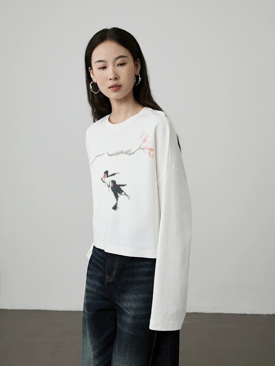 [Swallow Return] CAREMIND Original Creative Long Sleeve Top Small Loose Short T-Shirt Women