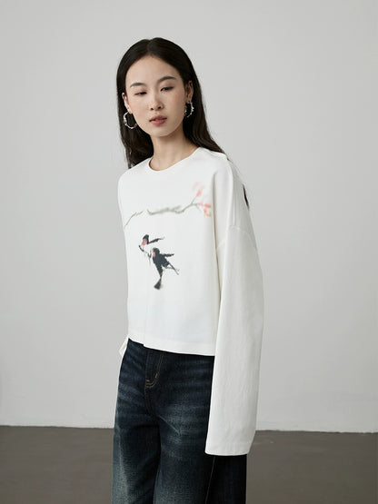 [Swallow Return] CAREMIND Original Creative Long Sleeve Top Small Loose Short T-Shirt Women