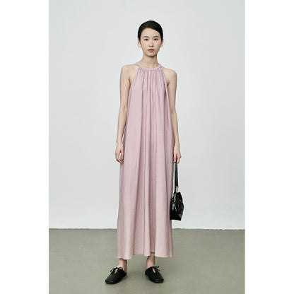 [Camélia Brume Rose] CAREMIND Robe de Vacances Sans Manches Col Jupe Rose Super Immortelle Mori à Épaules Dénudées