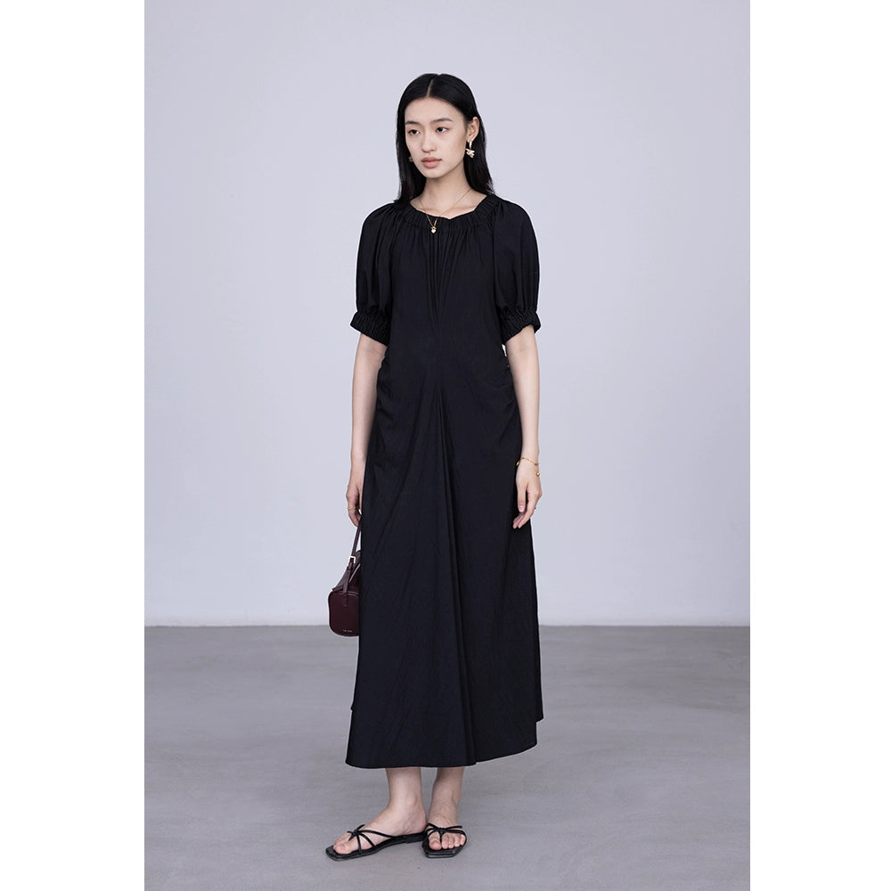 [Special Price] Black Round Neck Hot Light Dress Elastic Neck Shoulder Dress