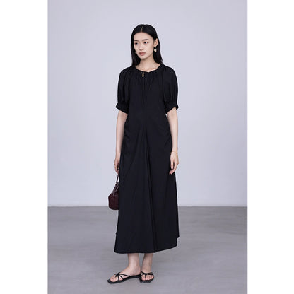 [Special Price] Black Round Neck Hot Light Dress Elastic Neck Shoulder Dress