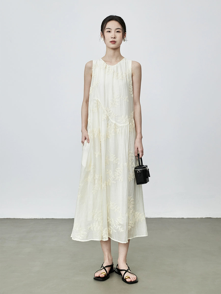 [Summer] CAREMIND French heavy industry sleeveless three-dimensional flower dress high-quality Tencel vacation vest skirt