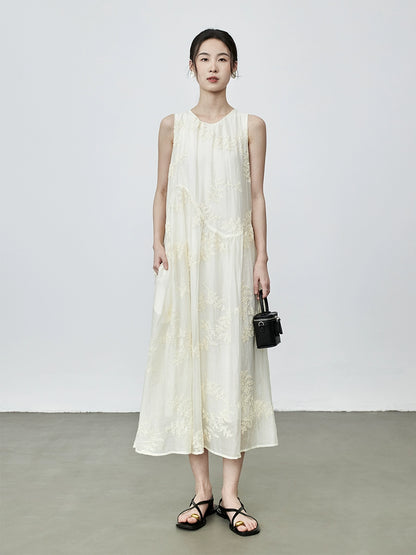 [Summer] CAREMIND French heavy industry sleeveless three-dimensional flower dress high-quality Tencel vacation vest skirt