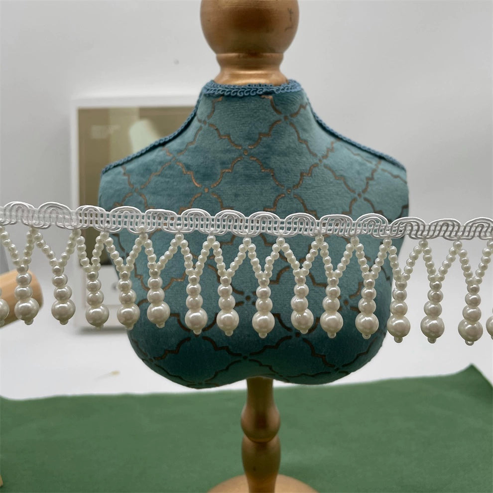 3717 Cuentas de uñas hechas a mano, perlas de imitación con flecos, cuentas colgantes, accesorios de encaje para ropa DIY, puños de cinturón de perlas blancas, accesorios decorativos