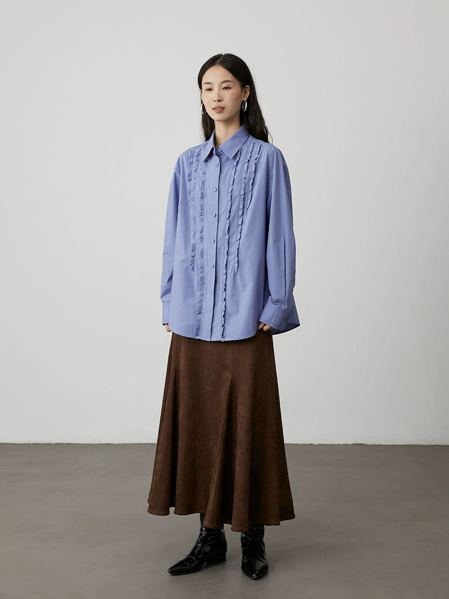 [Otoño Maillard] Falda ajustada con cola de pez y escote en A en gamuza color café de CAREMIND 