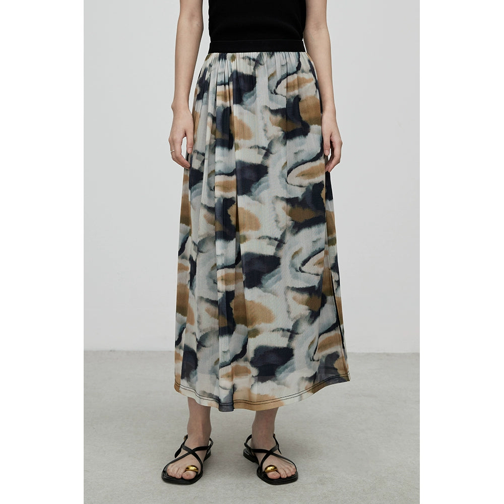 [Falda de montaña lejana] Falda de color de temperamento de alta gama CAREMIND Falda de manchas irregulares de estilo nacional nuevo para mujer 