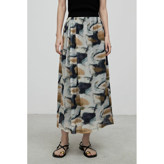 [Falda de montaña lejana] Falda de color de temperamento de alta gama CAREMIND Falda de manchas irregulares de estilo nacional nuevo para mujer 