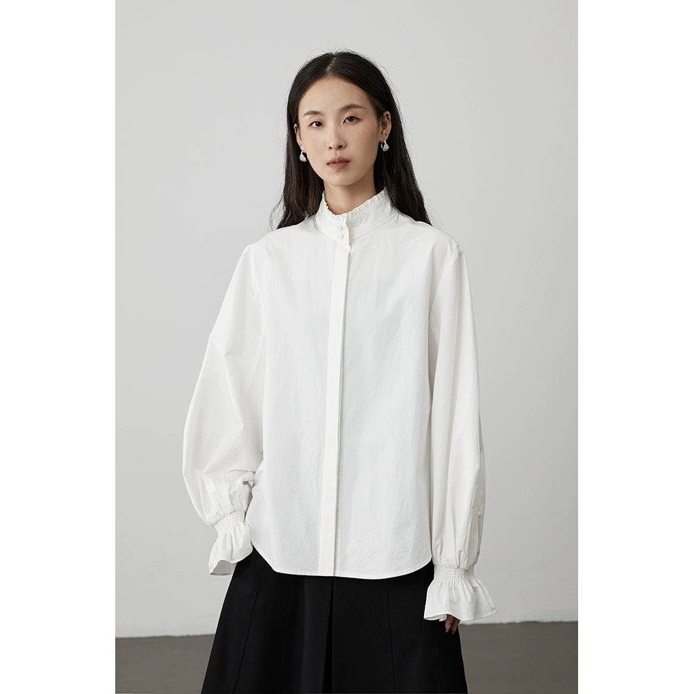 [Barroco] Camisa de temperamento elegante francesa CAREMIND, diseño de encaje de hongos, camisa blanca apilada en la parte superior 