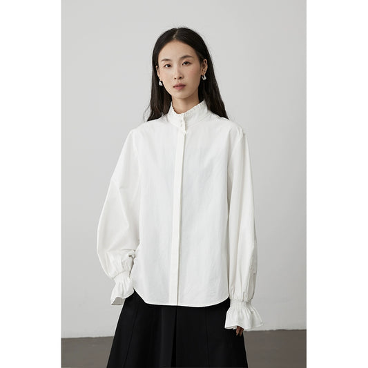 [Barroco] Camisa de temperamento elegante francesa CAREMIND, diseño de encaje de hongos, camisa blanca apilada en la parte superior 