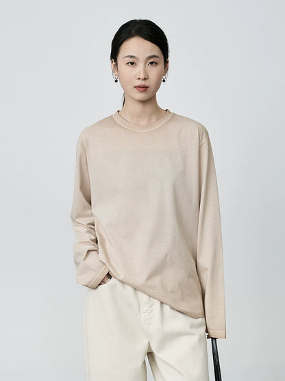 Camiseta de manga larga encerada suave y cómoda con diseño de teñido colgante gris de CAREMIND con interior sencillo 