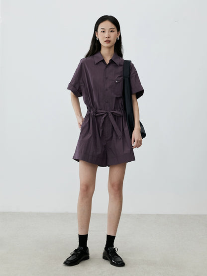 [Travel jumpsuit] CAREMIND grape purple jumpsuit summer and Korean version polo lapel top waist shorts