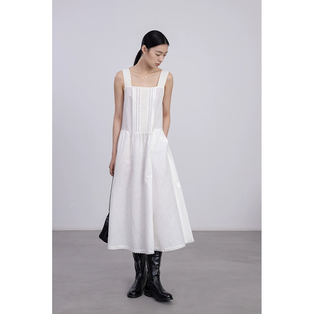 [Oferta por tiempo limitado] Vestido de encaje literario romántico blanco Nuevo vestido de jacquard con escote cuadrado Vestido mediano y largo 