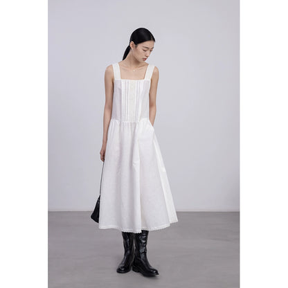[Oferta por tiempo limitado] Vestido de encaje literario romántico blanco Nuevo vestido de jacquard con escote cuadrado Vestido mediano y largo 