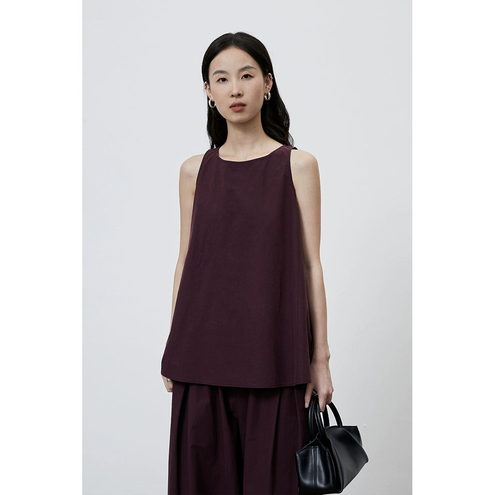 [Soda au raisin] Ensemble violet foncé CAREMIND, gilet sans manches, pantalon large à cordon réglable, ensemble deux pièces