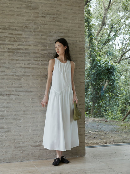 [Été blanc pur] CAREMIND Robe blanche de vacances sans manches, robe longue à bretelles romantique française