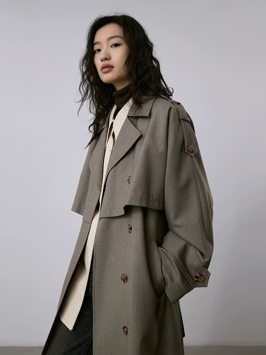 [Oferta especial por tiempo limitado] Gabardina verde mediana y larga, abrigo clásico de solapa cruzada, el abrigo de estilo británico es popular este año 