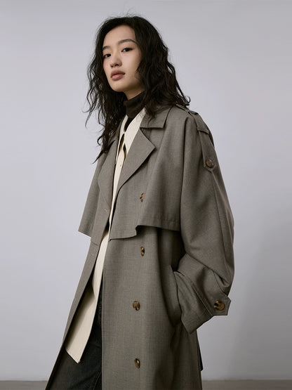 [Oferta especial por tiempo limitado] Gabardina verde mediana y larga, abrigo clásico de solapa cruzada, el abrigo de estilo británico es popular este año 