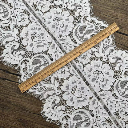 3755 Precio de tres metros, línea de hueso que contiene algodón de alta calidad, tela de encaje de pestañas, blanco y negro, tela de empalme de ropa bilateral